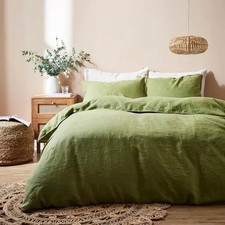 Dunelm The Edited Life Single Size Duvet Cover Set In Light Olive 100% Linen