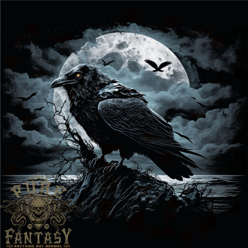 Raven ocean full moon crow - &,