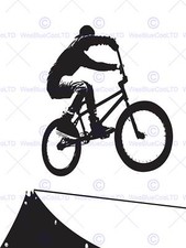 Painting Sport Bmx Bike Bicycle Jump Air Ramp Black White Poster Print Bmp11222