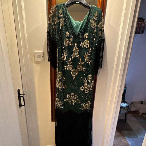 Green floral sequin beaded - floral,