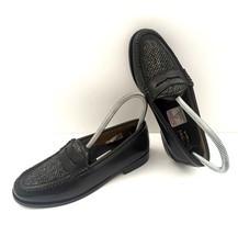 Ladies GH Bass & Co Weejuns Penny Loafers UK3.5 Black Harris Tweed Leather Shoes