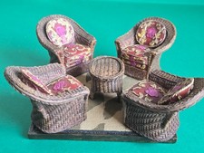 Dolls House furniture emporium  4x resin wicker chairs/table/floor 1.12th