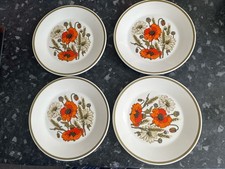 4 x J & G Meakin side plates cake bread Poppies Poppy Pattern 17.5cm 7" vintage 