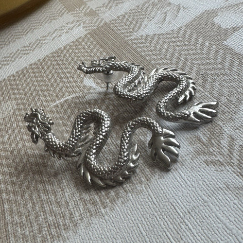 Silver tone dragon - tone, brooch