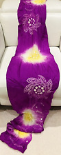 Vintage Japanese Huge Lilac Silk Shibori Flowers Sanjaku Obi Sash/Scarf/Fabric
