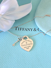 Tiffany & Co. Diamon Heart tag Key Pendant 16-18" Silver Necklace, RRP £575