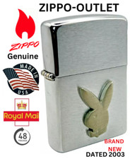 Genuine New 2003 ZIPPO Lighter Rare CUTE PLAYBOY BUNNY 3-D EMBLEM Brushed Chrome