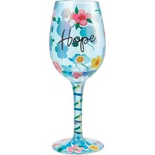 Lolita Decorative Floral Colourful Blue Large Wine Glass Hand Painted  Hope