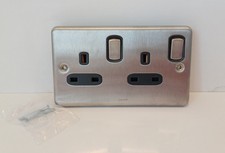 Legrand Double Wall Socket Synergy 2Gang 13A Brushed Stainless Steel