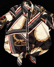 River Island Relaxed Fit Tie Waist Chain Print Blouse, Women's UK 6