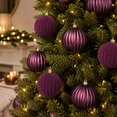 Plum christmas baubles 8cm - plum,
