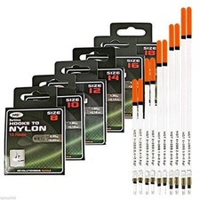 10x Loaded Fishing Floats Wide Tip Waggler And 60 Barbless Eyed Hooks To Nylon