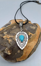 Turquoise Teardrop Western Cowboy Pendant Necklace 18"  Summer Festival  Outfit 