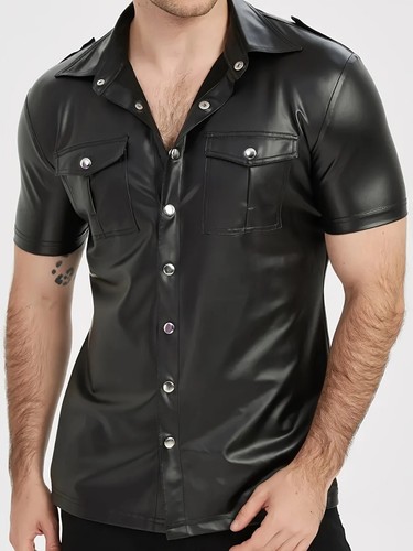 Men leather look - leather, short