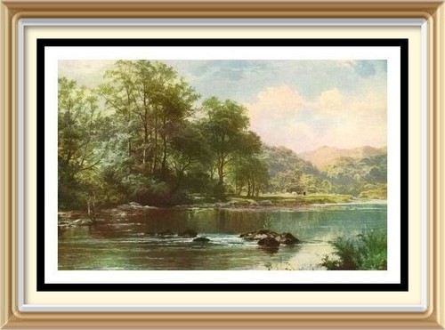 Original old lithograph lake - old,