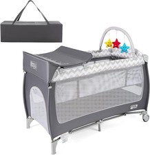 4in1 Travel Cot Baby Bedside Foldable Crib Bassinet Portable Playard Grey