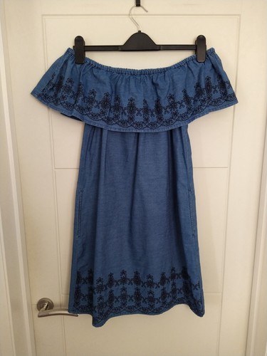 Denim boho bardot dress - boho, size