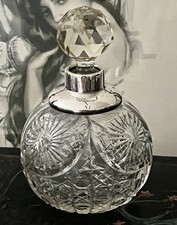 Vintage Cut Glass Scent Bottle with Stopper Large Perfume Cologne Scent Bottle