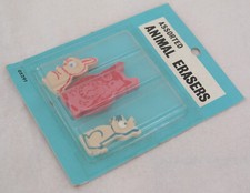 Pack Kitsch / Vintage Assorted Animal Erasers - Googly Eyes - Owl Rabbit Dog