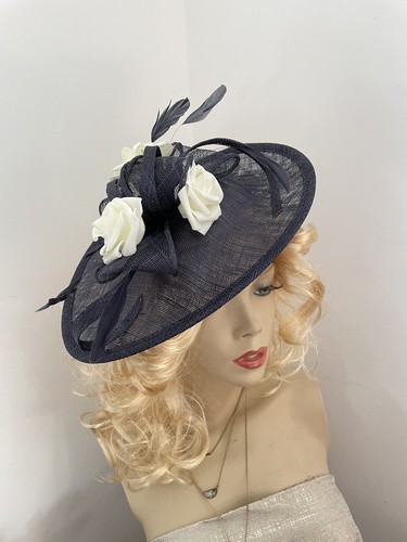 New fascinator navy - blue, ivory