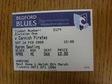 16/02/2008 Rugby Union Ticket: Bedford Blues v Cornish Pirates  . Item in very g