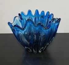 Cobalt Blue Splash, Handkerchief, Wave, Art Glass Vase/bowl