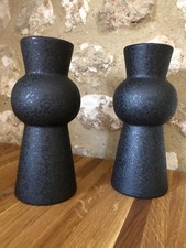 Urban Barn Eliana Vase x 2 Ceramic Black Speckled Sphere Vases Curves Angles VG