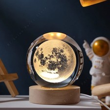 3D Solar System Crystal Ball Night Light with Wooden Base Kids Gift Decor Large