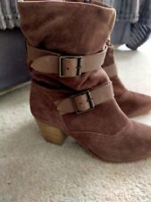 NEXT FOREVER COMFORT FAWN SUEDE BUCKLE TRIM ANKLE BOOTS UK 6