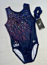 New GK ELITE gymnastics TEAM USA Replica SPARKLE Olympic LEOTARD Sequin SZ: AS