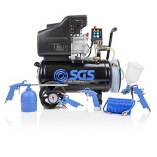 SGS 24L Air Compressor w/ Integrated Hose Reel & 5pc Air Tool Kit - 2.5HP 9.5CFM