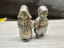 VINTAGE SILVER PLATE DUTCH DANISH DENMARK BOY AND GIRLS SALT AND PEPPER POTS