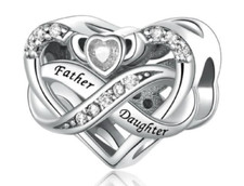 New Sterling silver Sparkling 'Father & Daughter', Love is Infinite Heart Charm