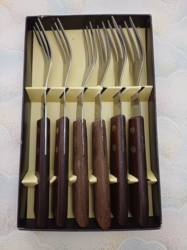 Vintage steak forks wood - wood, &