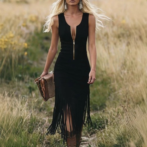 Womens faux suede fringe midi - womens,