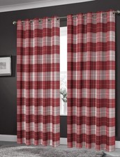 Check Tartan Blackout Eyelet Pair Curtains Thermal Ring Top