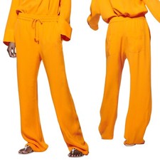 Zara Trousers Wide Legs Yellow Straight Pyjama Pants Relax Casual Pockets Size M