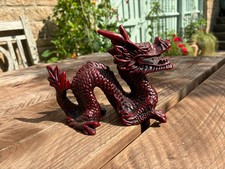 Chinese Faux Cinnabar Red Resin Dragon Ornament Figurine - VGC - 6 inches tall