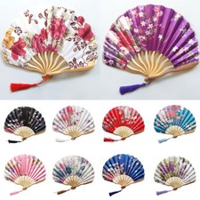 Chinese Style Folding Fan Silk Bamboo Hand Fans Party Wedding Dance Hand Held UK