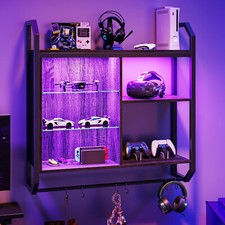 RGB Light Gaming Storage Rack Wall Mounted Floating Adjustable Shelves Remote