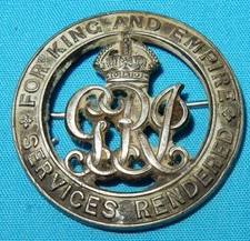 WW1 FOR KING & EMPIRE FOR SERVICES RENDERED WOUND MILITARY BADGE No 124981