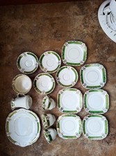 St Michael China Collectable Teaset Green White Gold