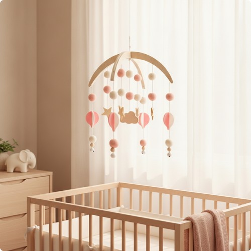 Baby mobile with wooden arch - wooden,