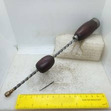 Vintage 10" Archimedes Hand Spiral Push Drill Woodworking Tool & Bit Storage Old