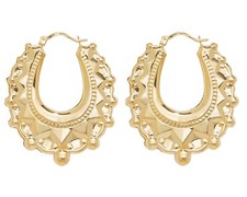 9ct Yellow Gold on Silver Large Gypsy Spiked Oval Creole Hoop Earrings