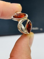 TJC silver,amber and diamonds or zircons ring UK size S 