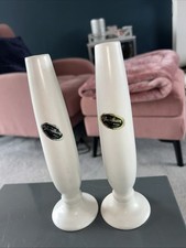 Pair Of White Trentham Art Ware Bud Vases Made In Devon A46