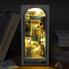 3D Wooden Book Nook Kit DIY Miniature House Book Nook Model LED Bookshelf Decor