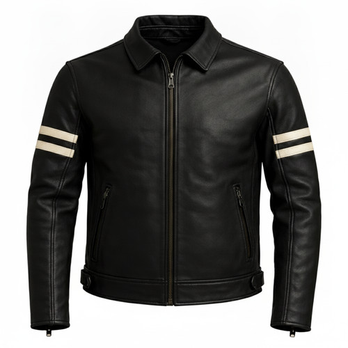 Men black leather - black, motorcycle