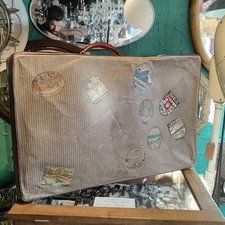 Vintage Dogtooth Briefcase Travel Trunk case Antique Leather Style GWR Stickers